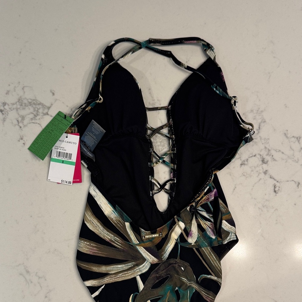 Women’s Jungle Leaf One Piece Swimsuit - Black and Green Size 8 NWT - Picture 4 of 5